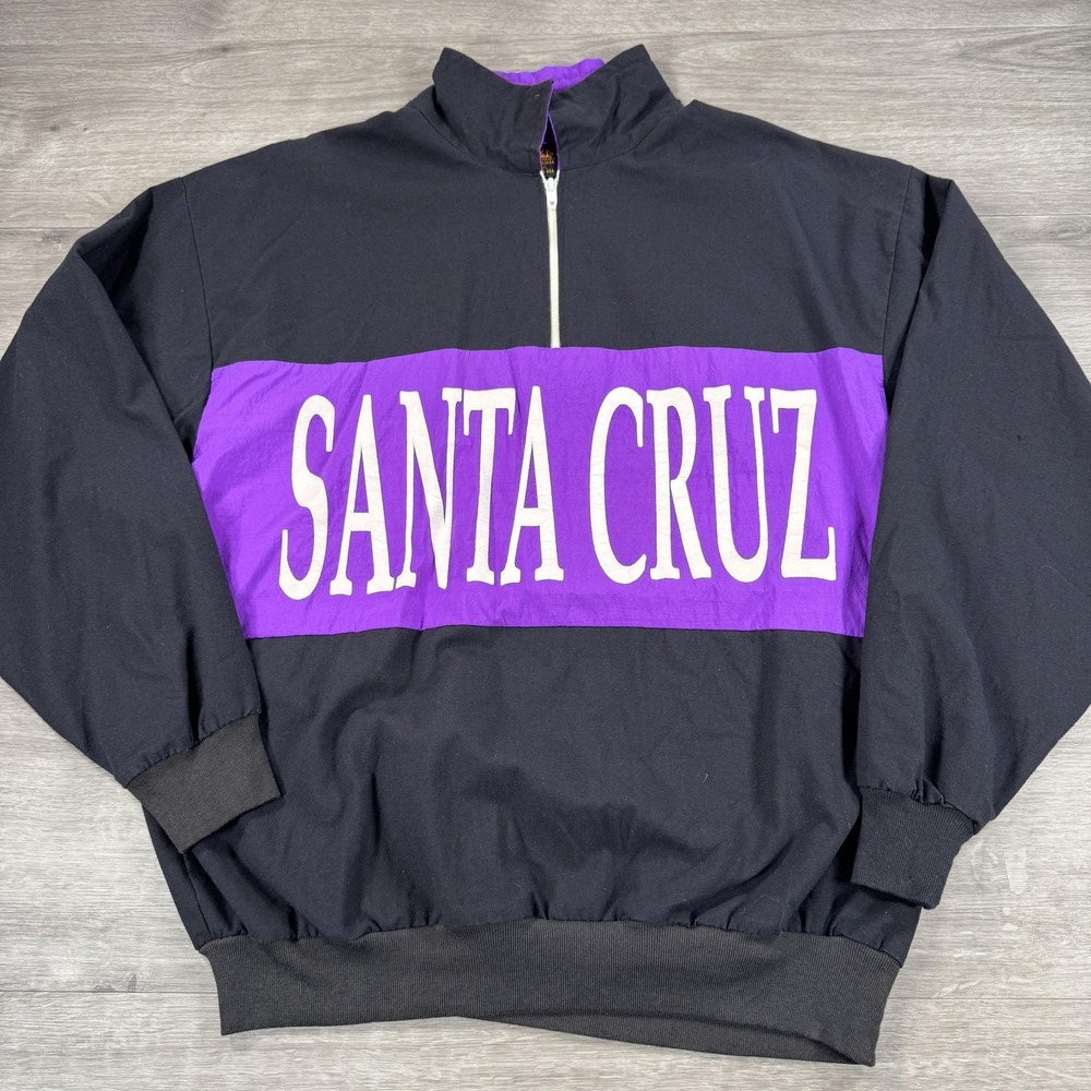 Vintage Santa Cruz Pullover Mens Large XL Black Purple 90s Half Zip USA Made